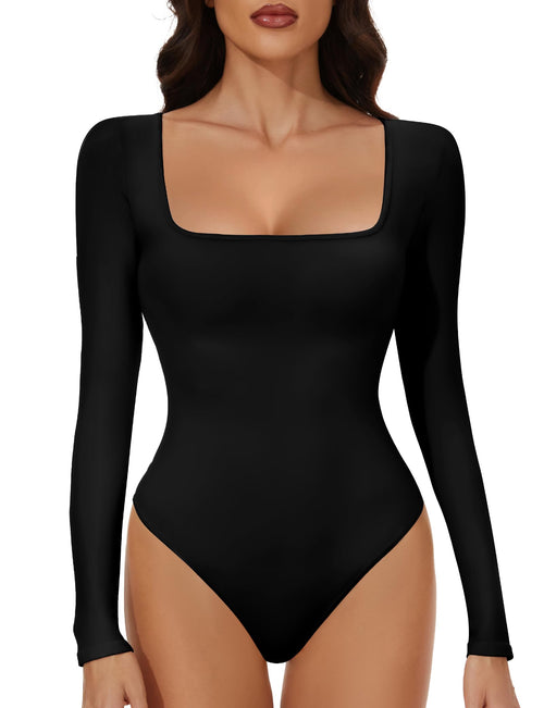 Sleeve Square Neck Bodysuits