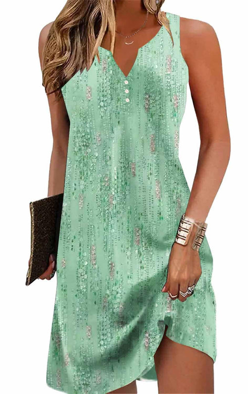 A-Line Elegant Vintage V-Neck Floral Printed Sleeveless