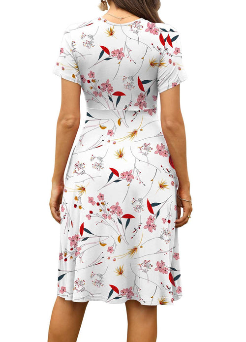 Casual  Short Sleeve V-Neck Floral Party Dress with Pockets