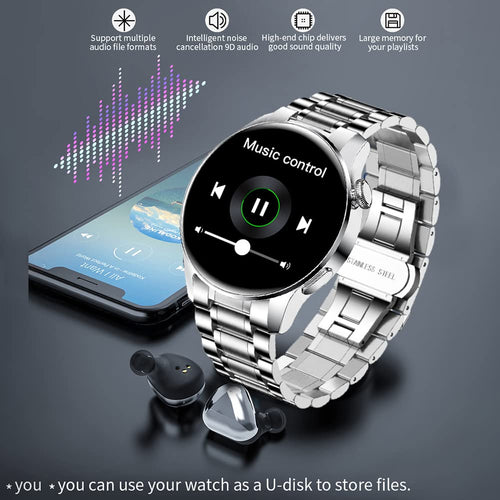 FILIEKEU Bluetooth Calls Smart Watch Men Women Heart Rate Sleep Monitor Steps IP67 Waterproof Sport Fitness Tracker 1.3''Touch Screen Fasion Black Stainless Steel Smart watches for Android iOS