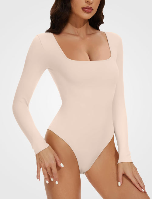 Sleeve Square Neck Bodysuits