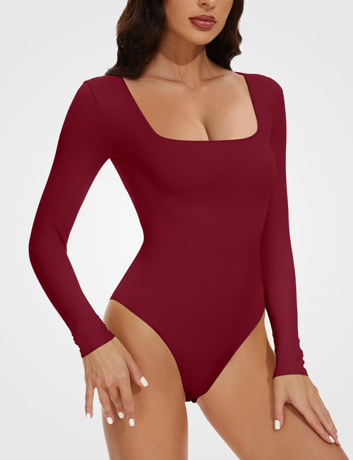 Sleeve Square Neck Bodysuits