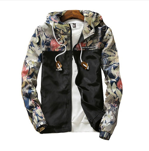 Men Light Floral Print Hooded Jacket