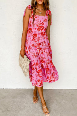 Pink Tie Shoulder Straps Tiered