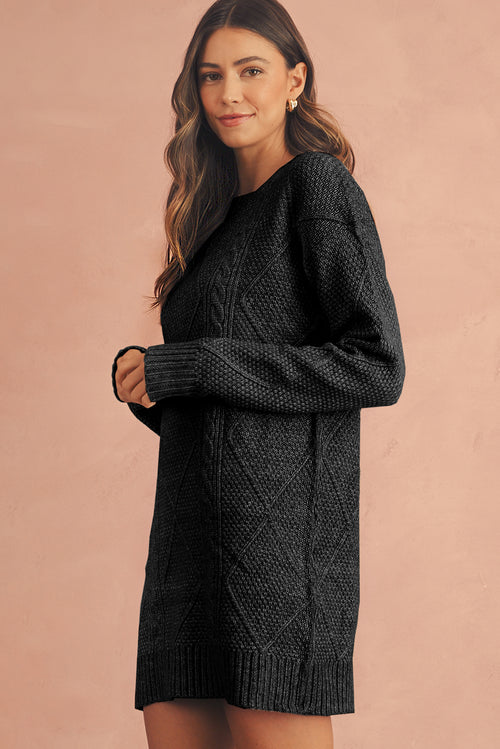 Parchment Twist Cable Knit Drop Shoulder Loose Fit Sweater Dress