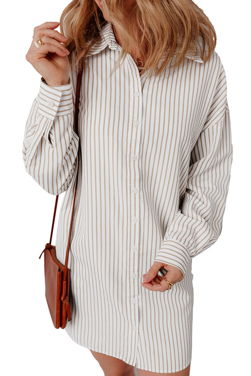 Khaki Stripe Long Sleeve Button Up Mini