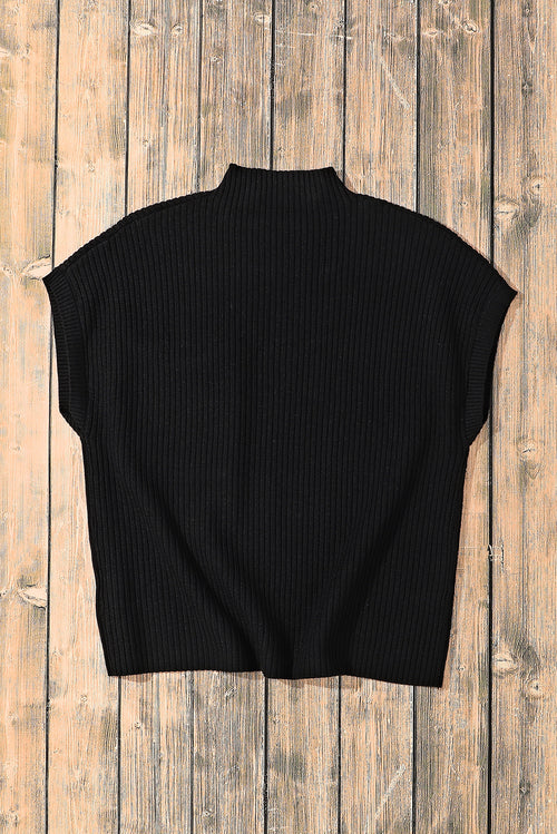 Black Patch Pocket Ribbed Knit Short Sleeve