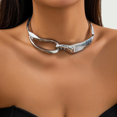 Punk style abstract collar female personality metal buckle geometric sweet cool style collarbone chain