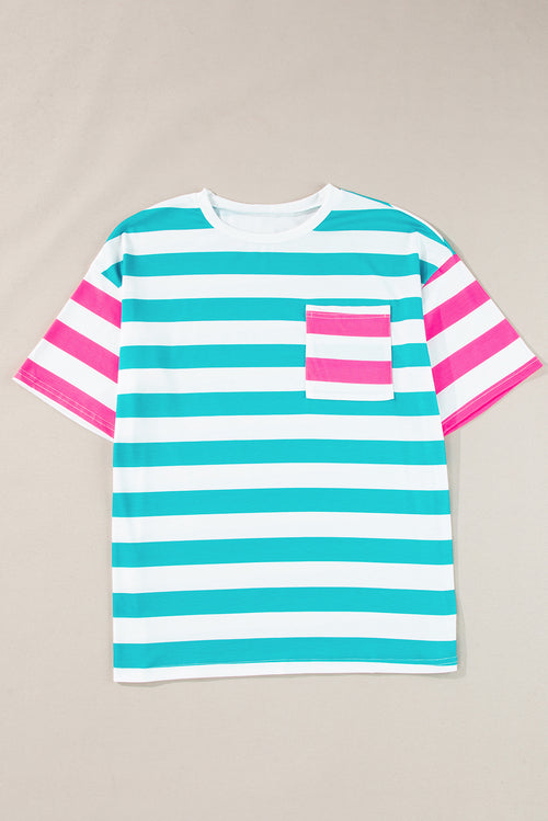 Pink Stripe Patch Pocket Drop Sleeve Slits