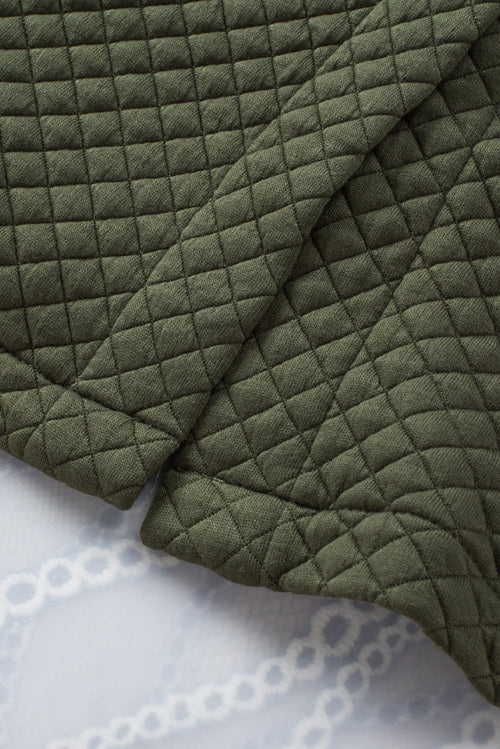 Green Lattice Texture Pockets Button Up Quilted