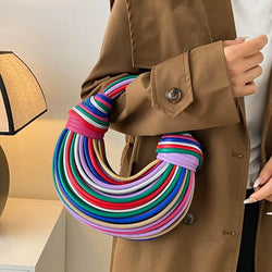 Nieuwe Kleurrijke Regenboog Noedels Vormige Luxe Designer Vrouwen Dame Handtas Onderarmtas Vrouw Totes Portemonnees Clutch Party Diner Zakken 