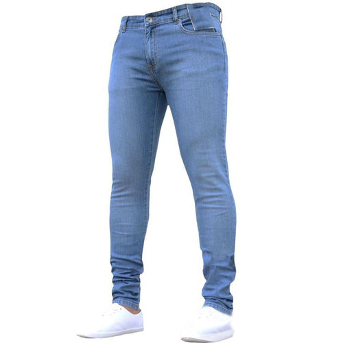 Men Pure Color Denim Cotton Vintage Wash Hip Hop  Skinny stretch cotton Jeans