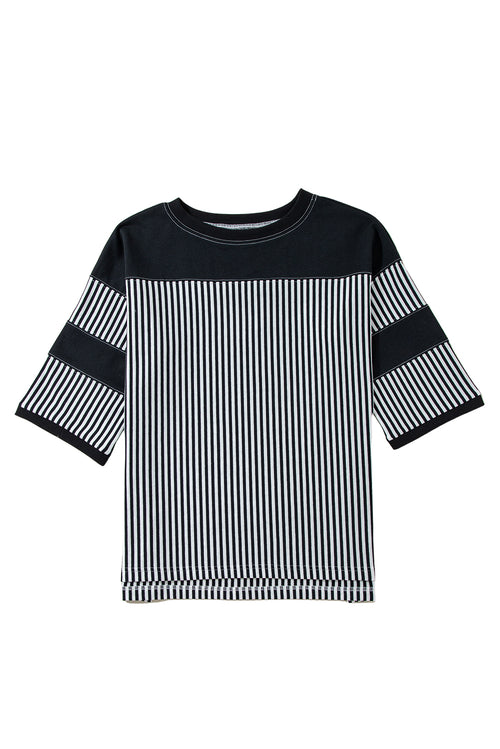 Mist Green Striped Patchwork Oversized Tee