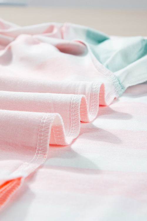 Pink Stripe Patch Pocket Drop Sleeve Slits