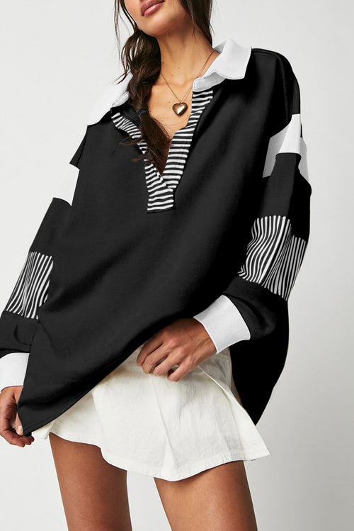 Black Striped Colorblock Patchwork Collar