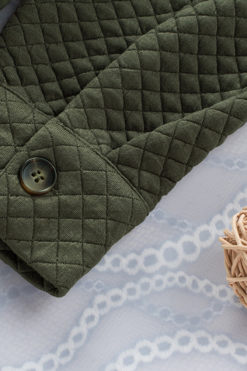 Green Lattice Texture Pockets Button Up Quilted