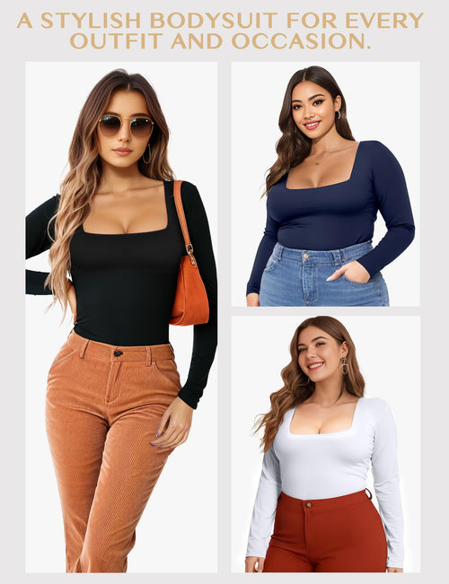 Sleeve Square Neck Bodysuits