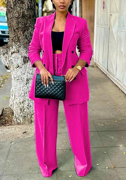 2 Piece Outfits for Women Dressy Double Breasted Blazer Jackets High Waisted Wide Leg Pants Suits Set Casual Business