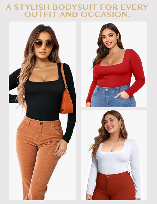 Sleeve Square Neck Bodysuits