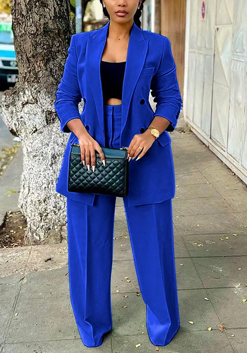 2 Piece Outfits for Women Dressy Double Breasted Blazer Jackets High Waisted Wide Leg Pants Suits Set Casual Business