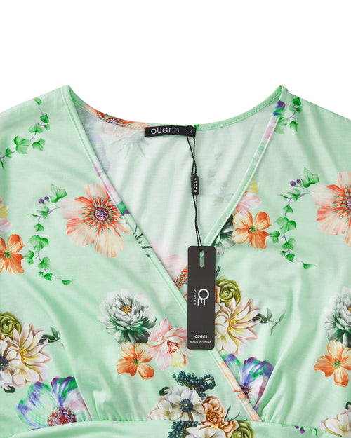 Cocktail Flowy Short Sleeve V-Neck Floral