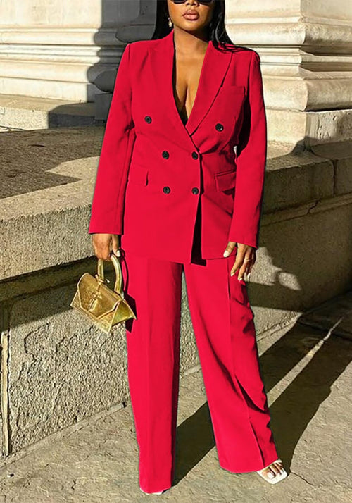 2 Piece Outfits for Women Dressy Double Breasted Blazer Jackets High Waisted Wide Leg Pants Suits Set Casual Business