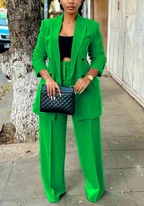 2 Piece Outfits for Women Dressy Double Breasted Blazer Jackets High Waisted Wide Leg Pants Suits Set Casual Business