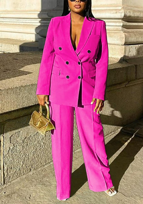 2 Piece Outfits for Women Dressy Double Breasted Blazer Jackets High Waisted Wide Leg Pants Suits Set Casual Business