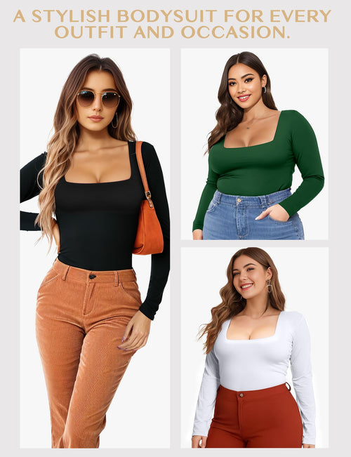 Sleeve Square Neck Bodysuits