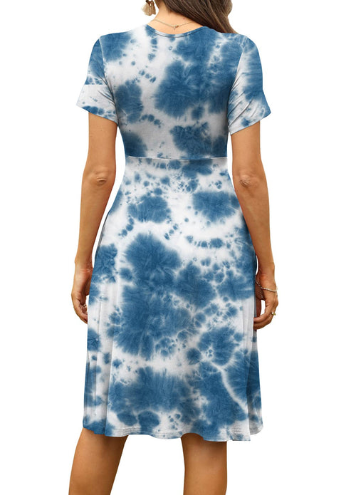 Casual  Short Sleeve V-Neck Floral Party Dress with Pockets