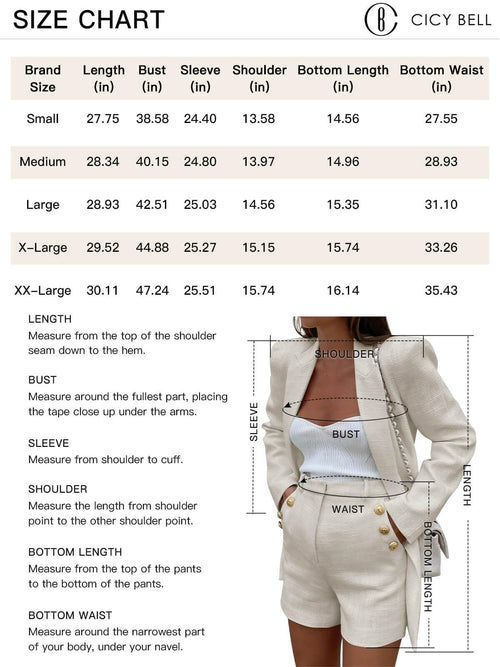 Cicy Bell  2 Piece Tweed Blazer Shorts Sets Long Sleeve Double Breasted Suit Jackets Business Outfit