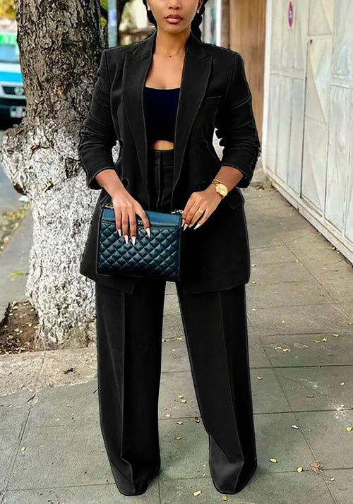 2 Piece Outfits for Women Dressy Double Breasted Blazer Jackets High Waisted Wide Leg Pants Suits Set Casual Business