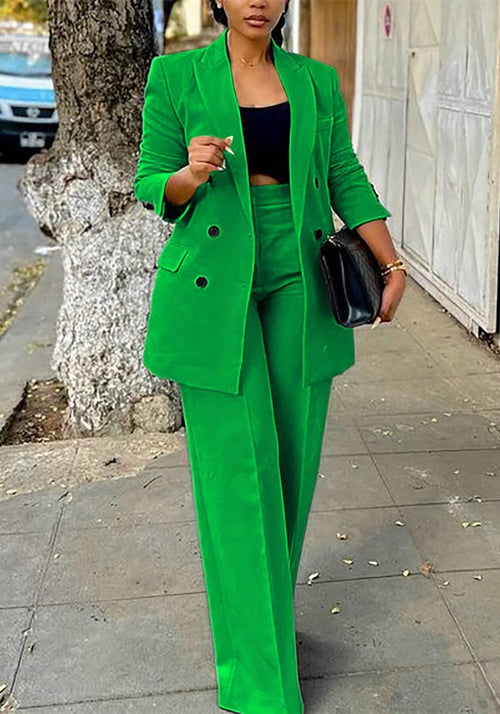 2 Piece Outfits for Women Dressy Double Breasted Blazer Jackets High Waisted Wide Leg Pants Suits Set Casual Business