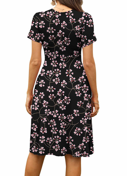 Casual  Short Sleeve V-Neck Floral Party Dress with Pockets