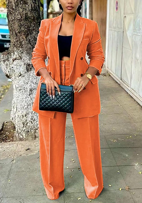 2 Piece Outfits for Women Dressy Double Breasted Blazer Jackets High Waisted Wide Leg Pants Suits Set Casual Business