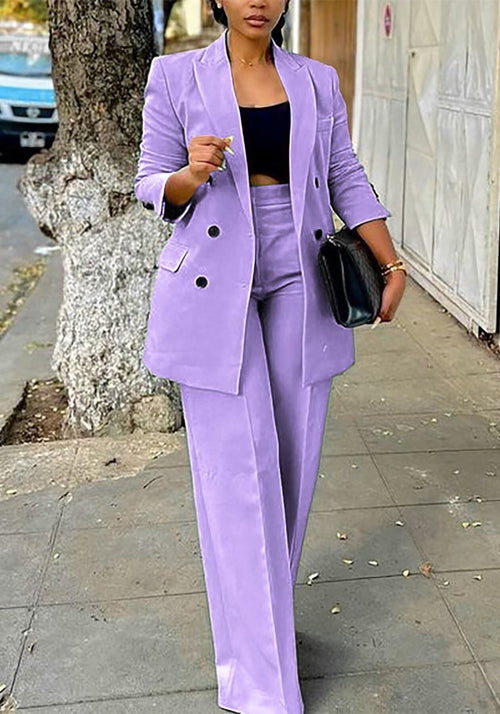 2 Piece Outfits for Women Dressy Double Breasted Blazer Jackets High Waisted Wide Leg Pants Suits Set Casual Business