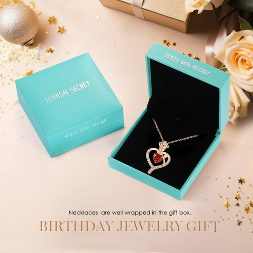 LOUISA SECRET Rose Flower Heart Birthstone Necklaces for Women, 925 Sterling Silver Fine Jewelry, Pendant Heart Necklaces Birthday Anniversary Christmas Gift for Women Wife Mom Girlfriend Lady