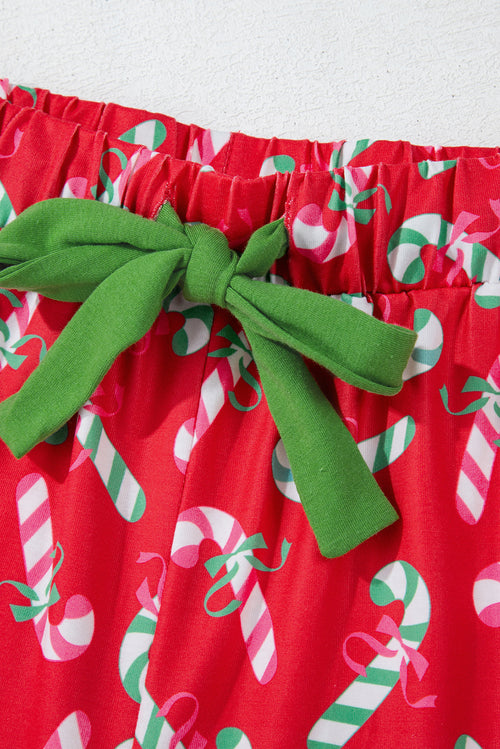 Candy Cane Print Pocketed Knotted Pajama Set