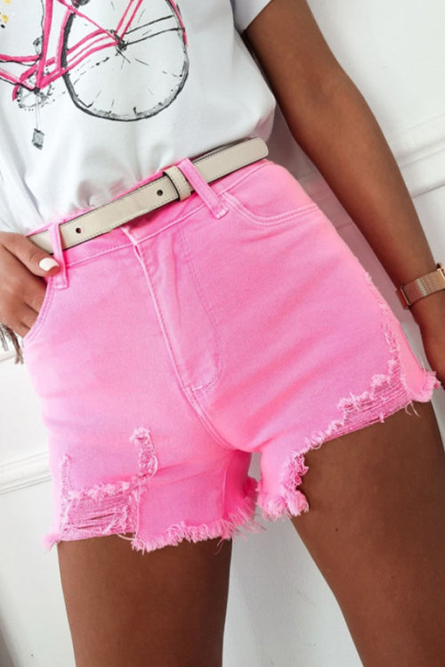 Rose Solid Color Distressed Denim