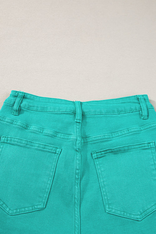 Turquoise Raw Hem Mid Rise Denim