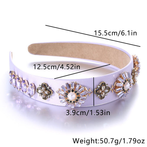 Baroque Retro Set Water Diamond Flower Wide Edge Pearl Hair Hoop