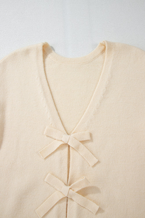 Jet Stream Plain Bowknot Knit Cropped Cardigan