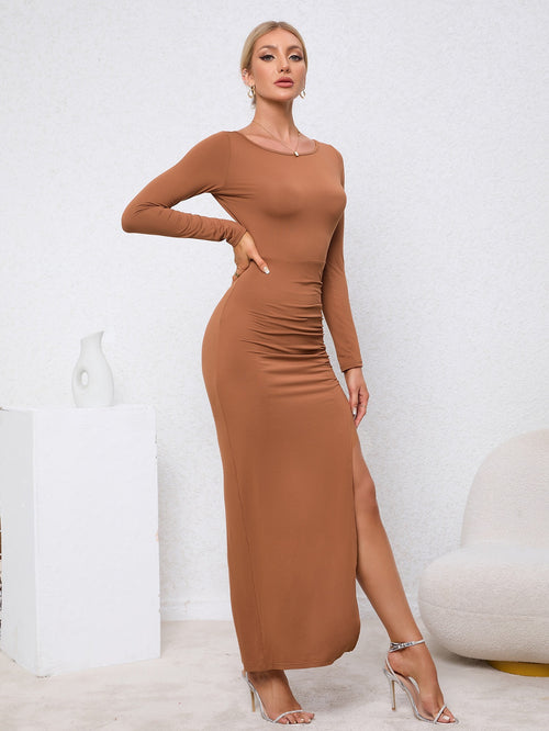 Hollow out backless slit pleated
