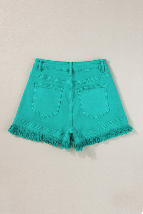 Turquoise Raw Hem Mid Rise Denim