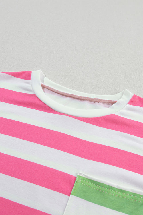 Pink Stripe Patch Pocket Drop Sleeve Slits