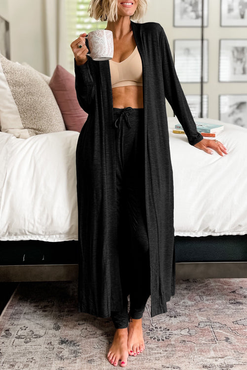 Parchment Split Long Cardigan and Skinny Pants Loungewear Set