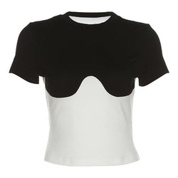 Eenvoudig casual kleurcontrast stiksel All-Match dunne zomerstraat strak ademend dames basic kort top-T-shirt