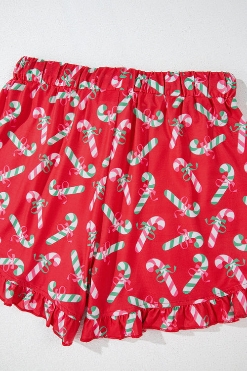 Candy Cane Print Pocketed Knotted Pajama Set