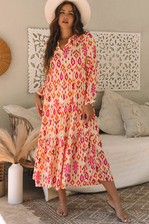 Abstract Geometric Orange Western Printed Maxi