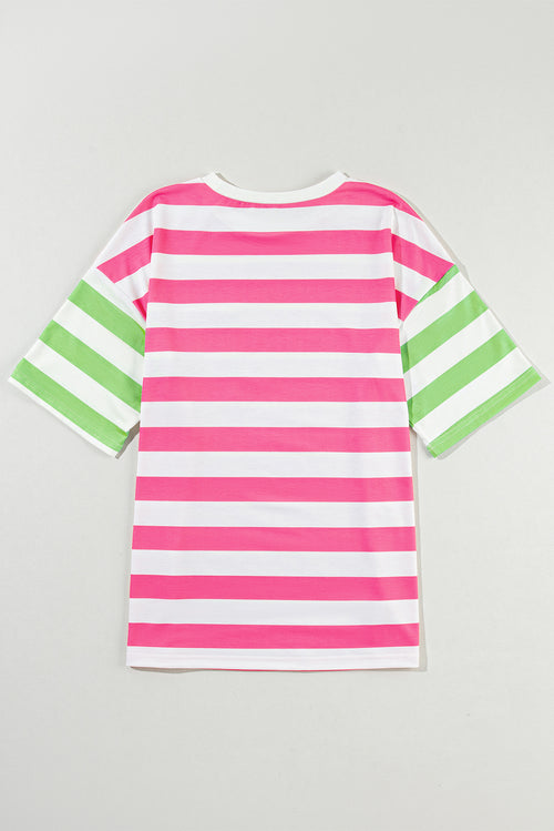 Pink Stripe Patch Pocket Drop Sleeve Slits